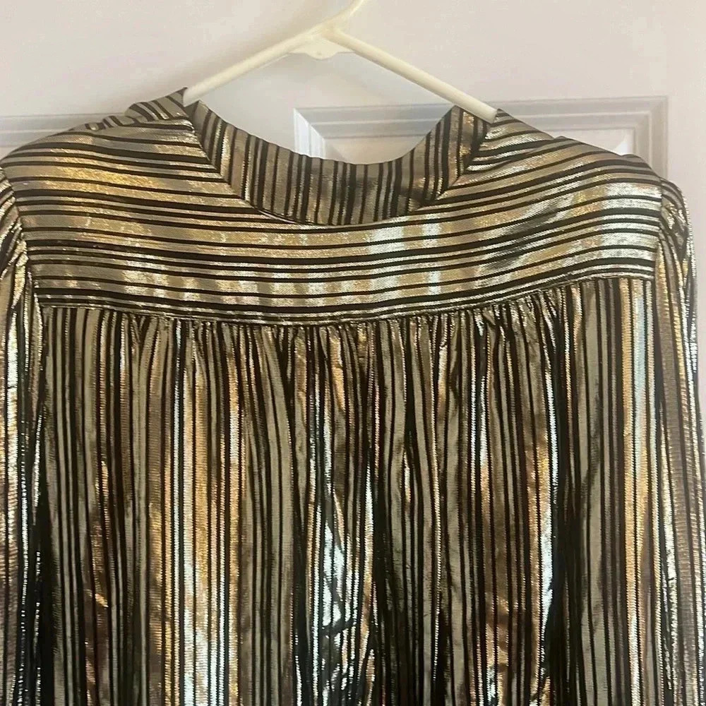 Vintage Lloyd Williams Size 10 Metallic Gold Blouse Long Sleeve Statement Party - Picture 2 of 10